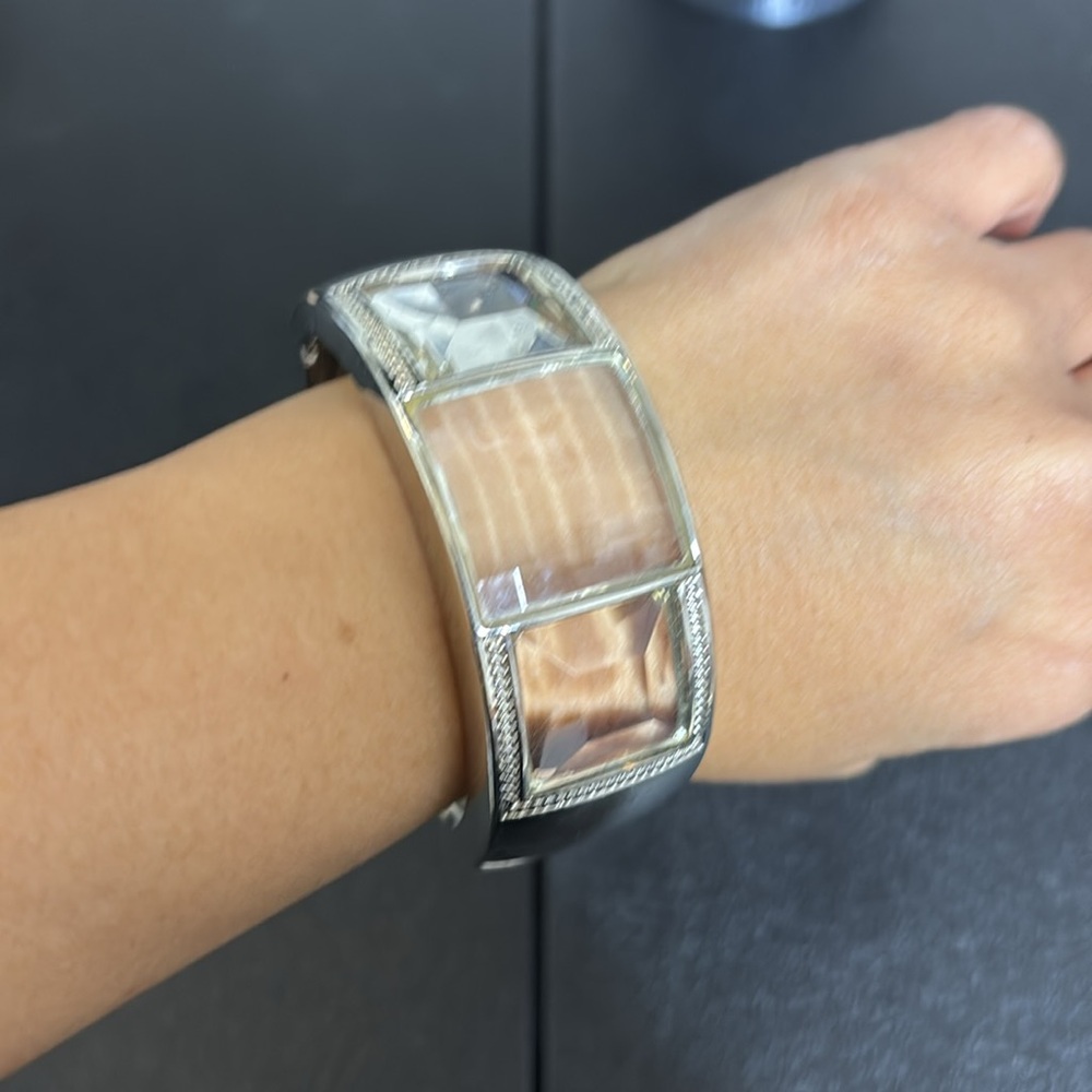 Silver Tone Clear Pattern Chunky Statement Clampe… - image 8